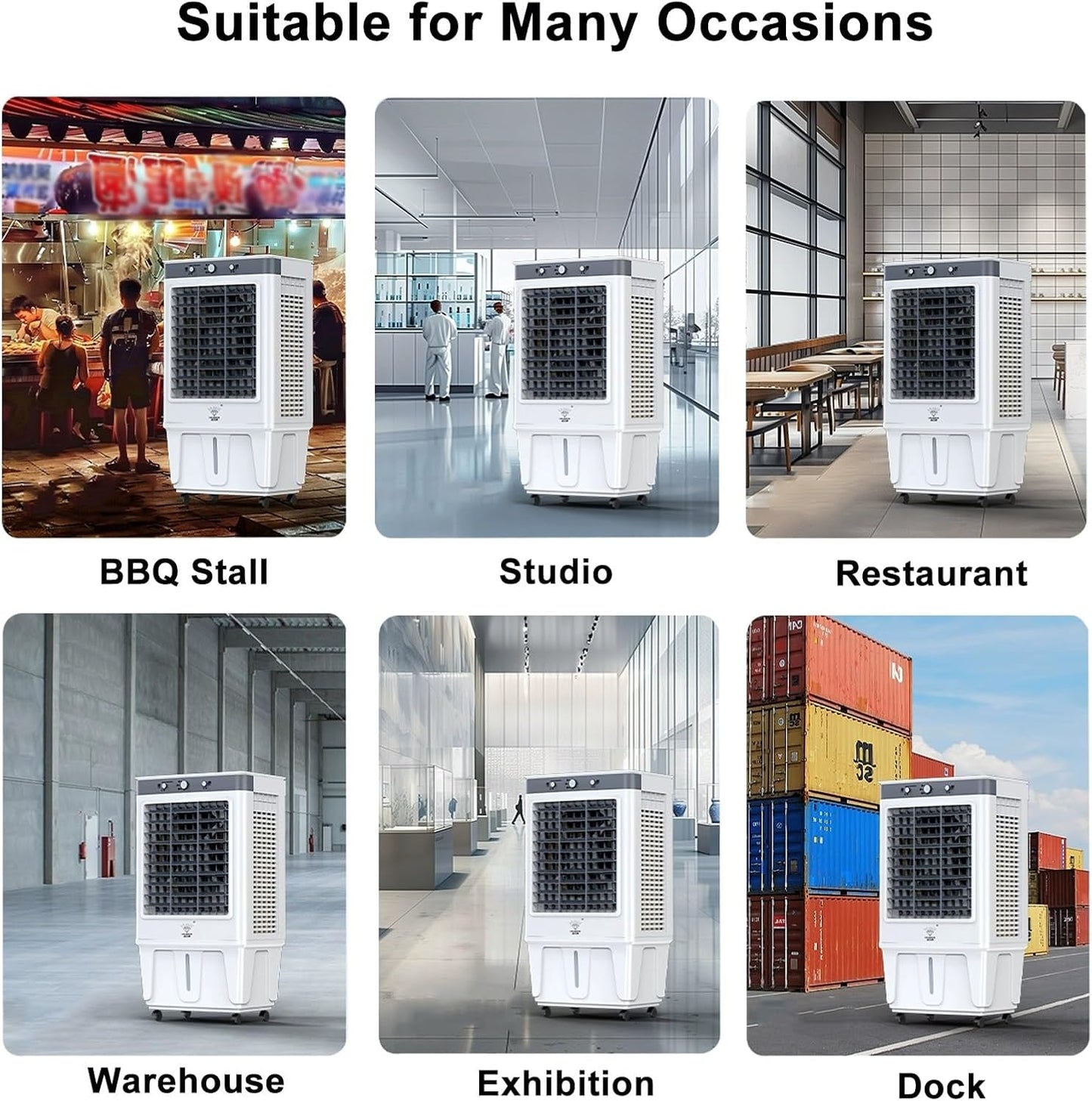  Climatiseur Par évaporation 3 Vitesses, Refroidisseur D'air Portable Pour Pièce, Extérieur, Commercial, Bureau, Volume D'air De 7 000 M³/h
