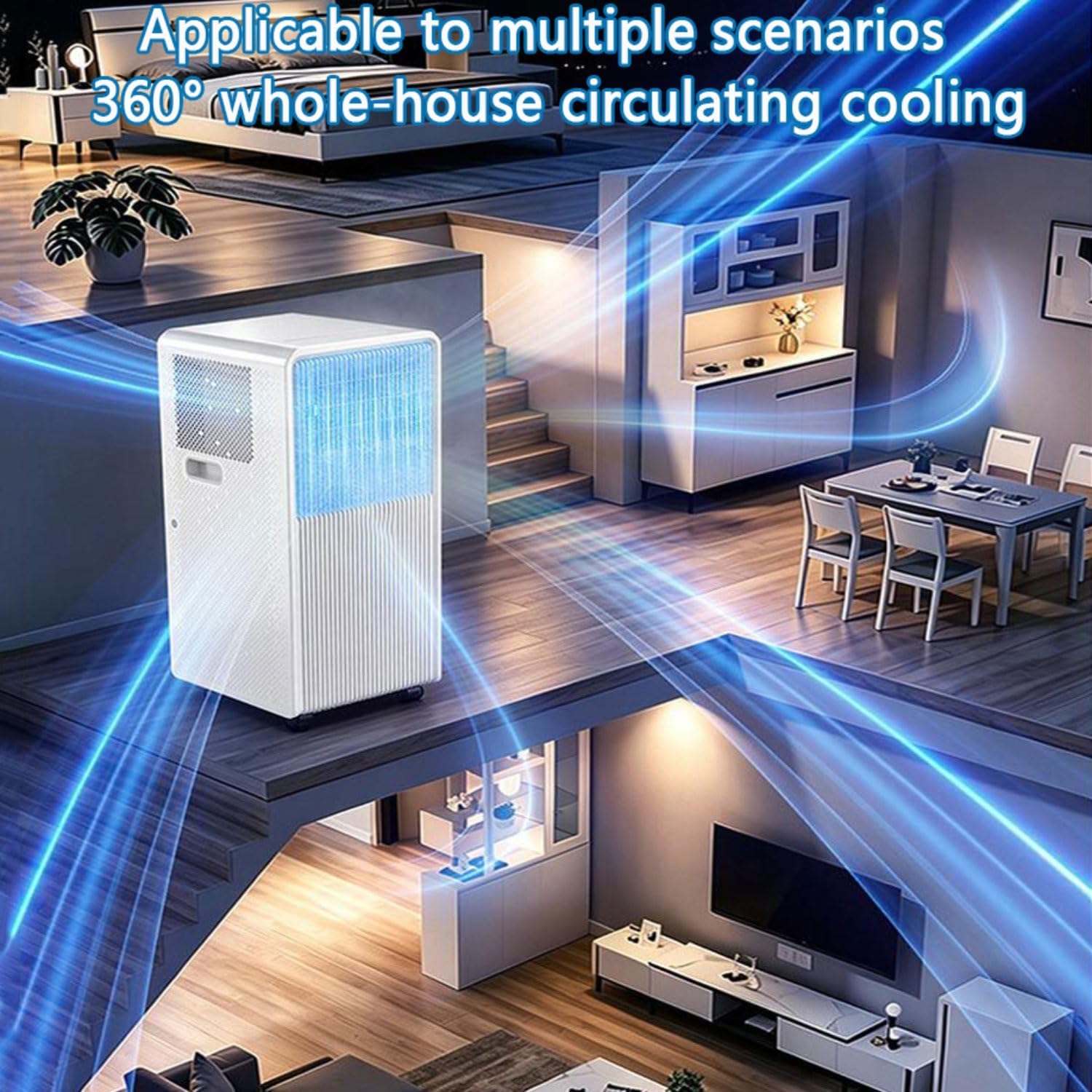  Climatiseur Portable 8000 BTU Pour Grande Pièce Jusqu'à 300 Pieds Carrés, AC Intelligent Avec Télécommande, Refroidissement Rapide, Déshumidificateur, Mode De Sommeil Silencieux, Kit De Fenêtre Inclus