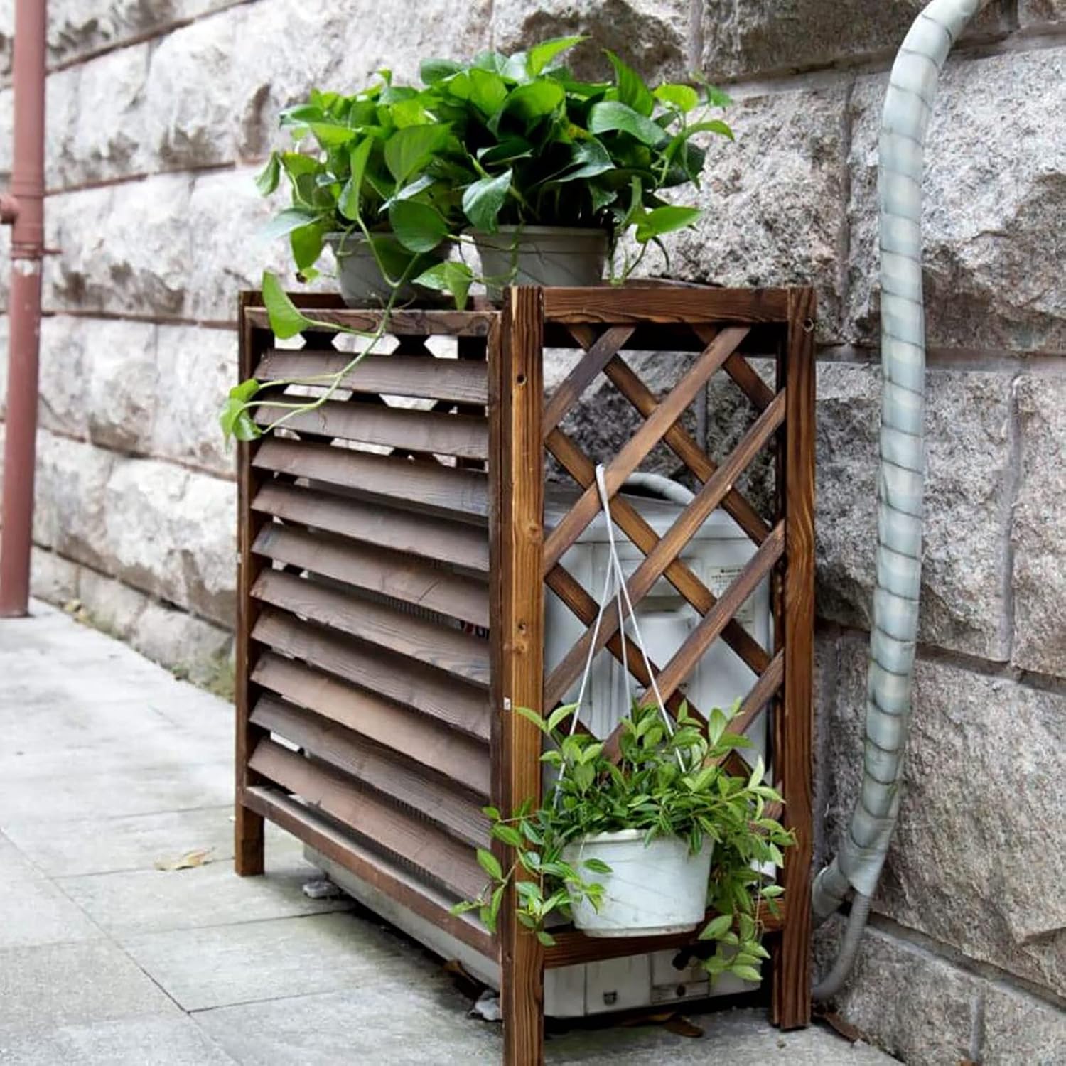  Housse De Protection Pour Climatiseur Extérieur – Clôture En Bois Et Support De Fleurs En Bois Massif Pour Climatisation Extérieure