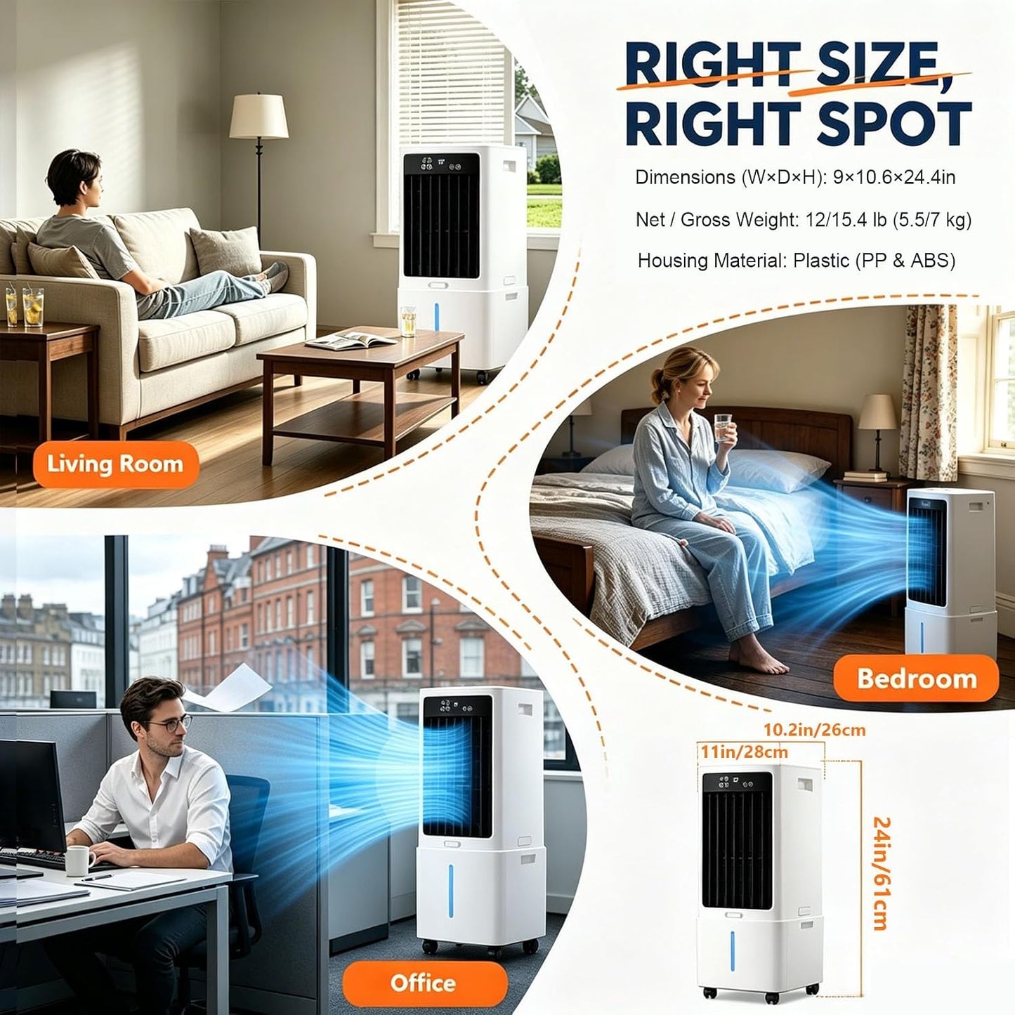 GENERIC Ventilateur De Refroidissement Par évaporation Avec 3 Vitesses, 3 Modes De Vent Et Oscillation à 120 °, Refroidisseur D'air Par évaporation 3 En 1, Réservoir D'eau De 12 L