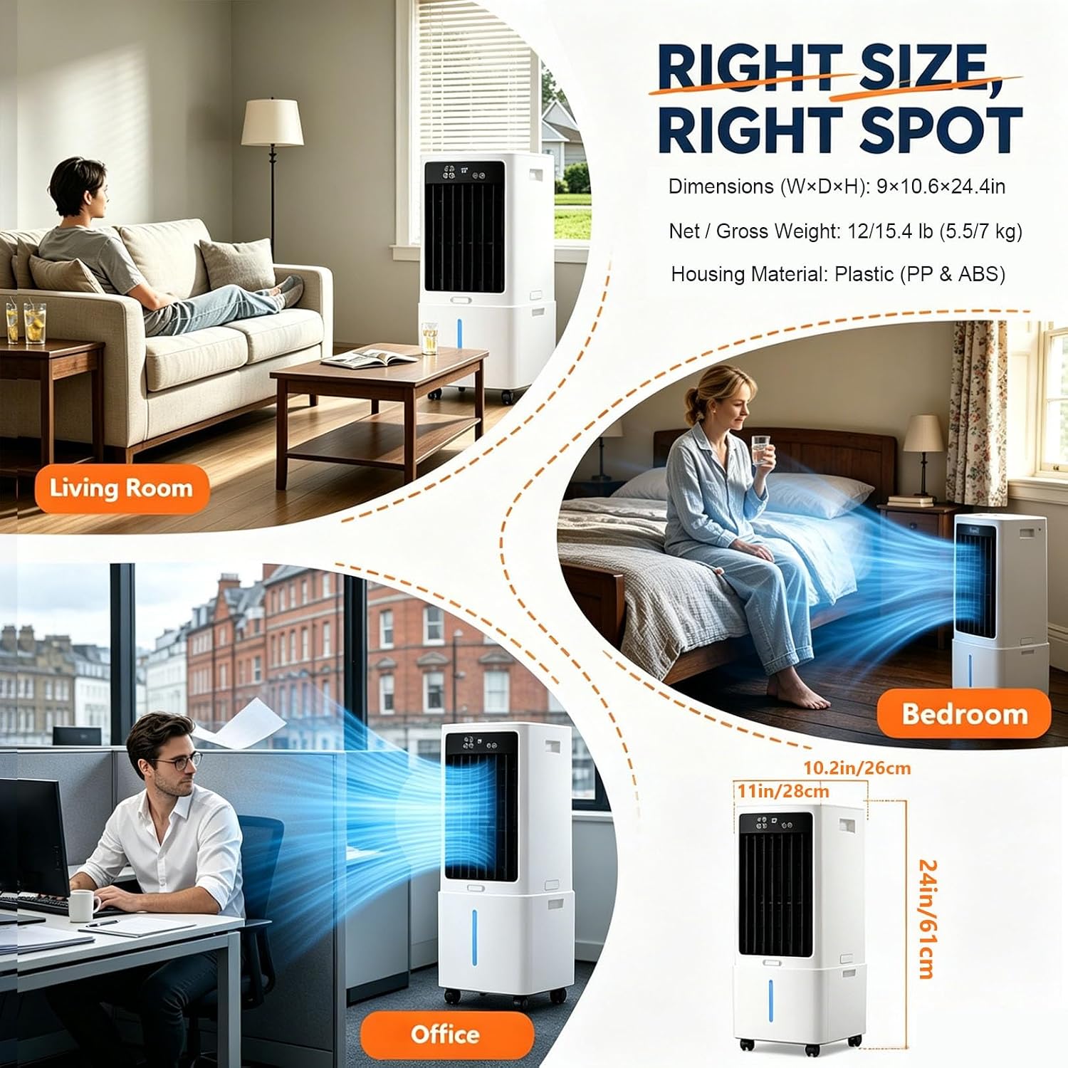 GENERIC Ventilateur De Refroidissement Par évaporation Avec 3 Vitesses, 3 Modes De Vent Et Oscillation à 120 °, Refroidisseur D'air Par évaporation 3 En 1, Réservoir D'eau De 12 L
