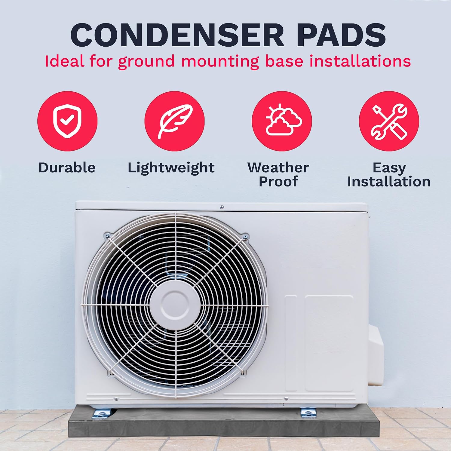  DuctlessAire – Tapis De Condensateur Pour Pompe à Chaleur Sans Conduit Pour Climatiseur – Base De Montage Au Sol Antidérapante Pour Unité CVC – Coussin D'unité De Condensateur Extérieur (45,7 X 96,5 X