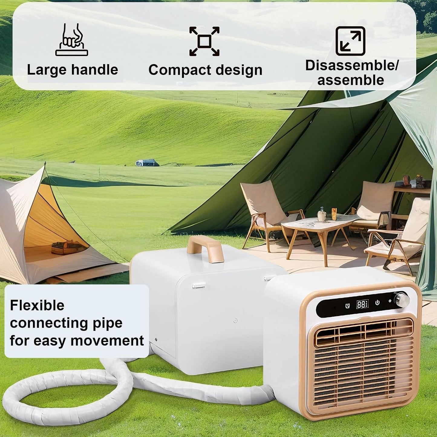 GENERIC Climatiseur Portable Split, 5000 Btu Unité De Refroidissement Silencieuse Et Intelligente Avec Commande Tactile & Minuterie De 12h – Multi-scènes Pour Chambre, Bureau, With 1.5-meter Connecting Pipe