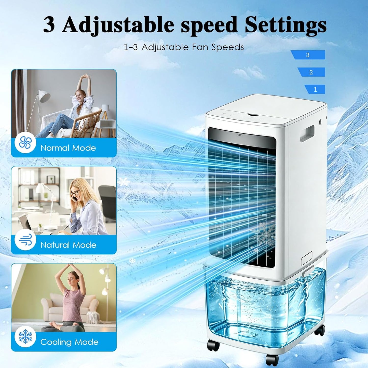  Rafraîchisseur D'Air 25L, Grand Climatiseur Évaporatif Portable, Télécommande & Minuterie, 2 Packs De Glace, Idéal Pour Grand Salon