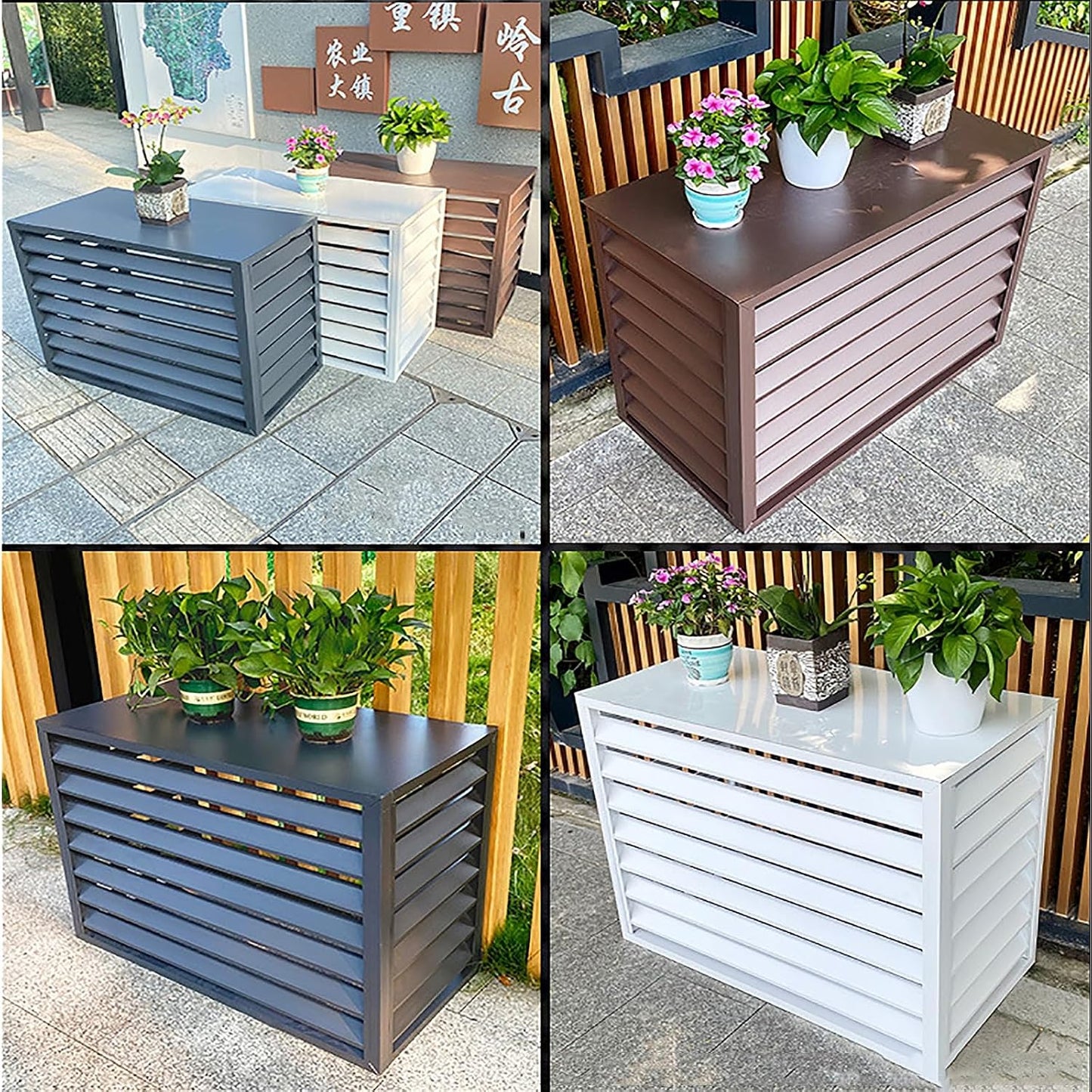 GENERIC Housse De Protection En Aluminium Pour Climatiseur Extérieur - Protection Contre Les Regards Indiscrets Pour Poubelle - Résistante Aux Intempéries - Convient Aux Unités Standard - Couleur Grise