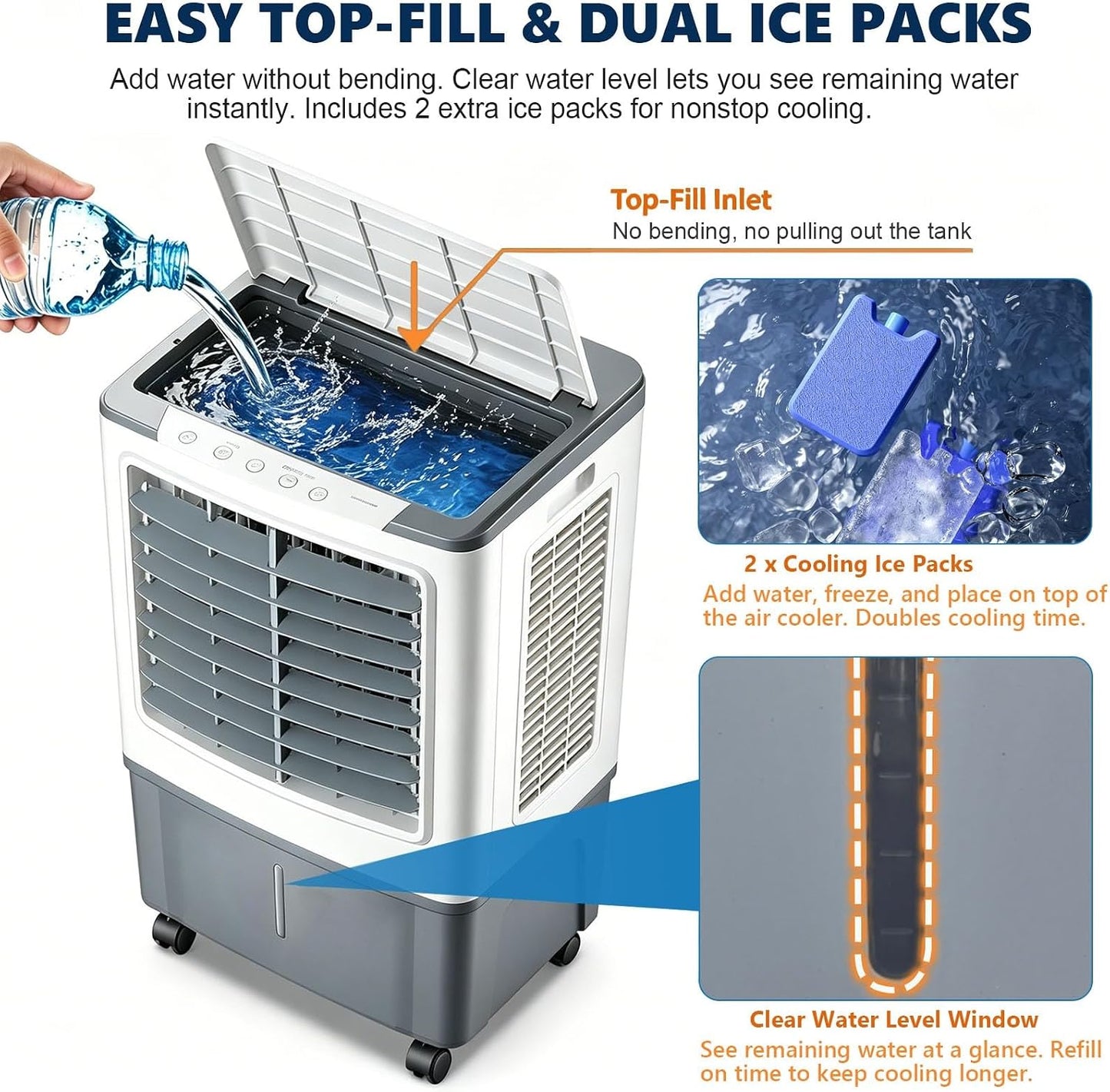 GENERIC 3 En 1 Ventilateur De Refroidissement à Air évaporatif Portable Avec Télécommande, Humidificateur De Brive De Réservoir De 20L Pour Le Bureau De Chambre, Unité De Refroidissement Silencieuse Avec Paqu