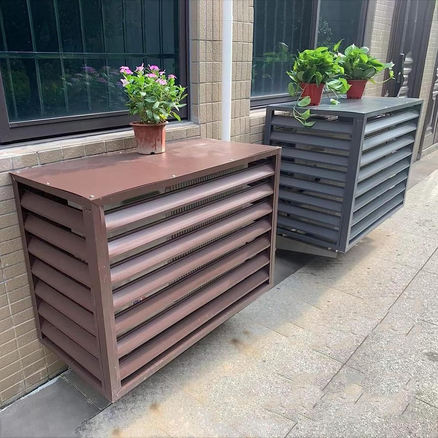  Housse De Climatiseur En Aluminium Et écran De Pompe à Chaleur – Clôture Décorative Extérieure Pour Condensateur Pour Unités De Climatisation Et Ordures – Idéal Pour Une Utilisation En Intérieur