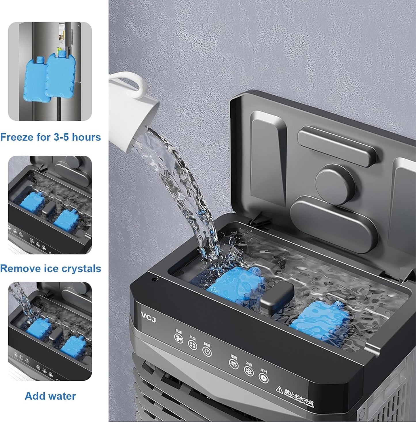 GENERIC Refroidisseur D'air Par évaporation Avec Minuterie, Oscillation, Télécommande, Réservoir D'eau Et Blocs De Glace Pour Refroidissement Intérieur Et Extérieur