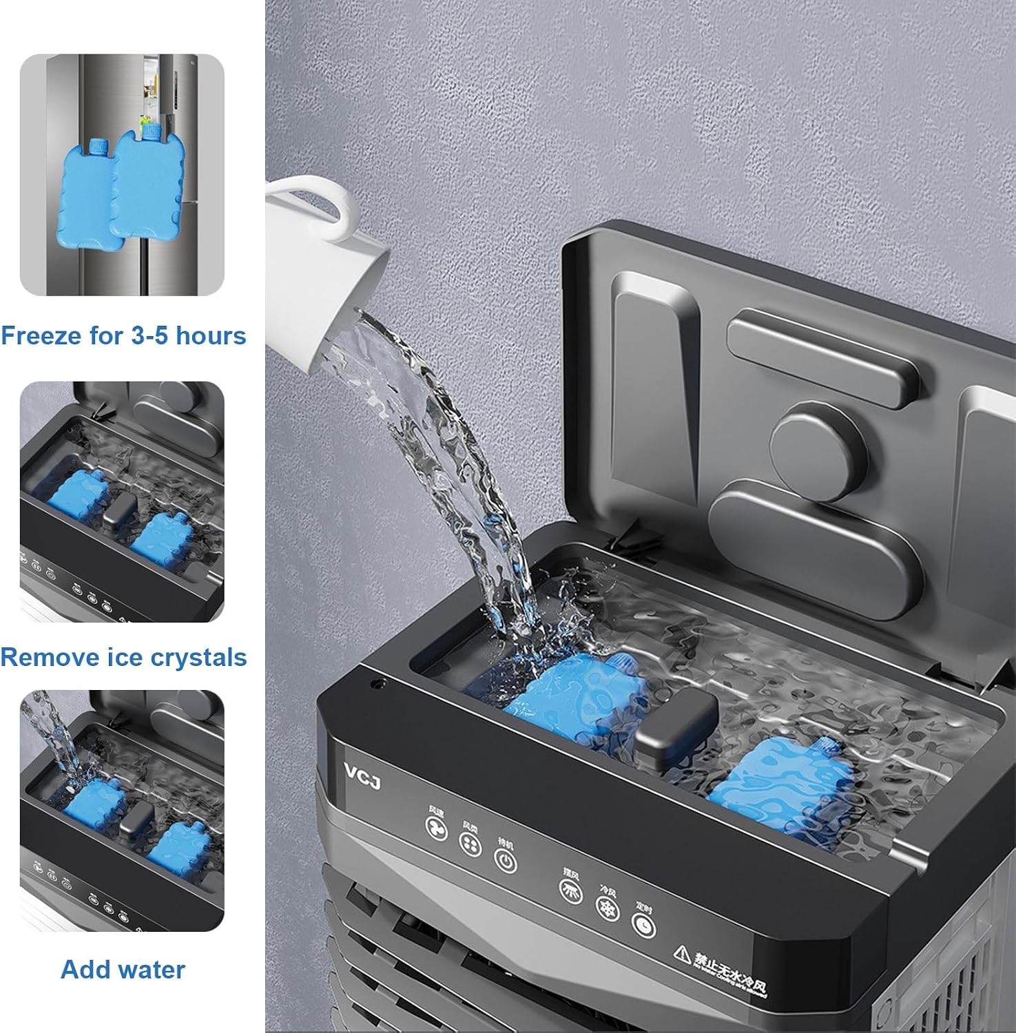 GENERIC Refroidisseur D'air Par évaporation Avec Minuterie, Oscillation, Télécommande, Réservoir D'eau Et Blocs De Glace Pour Refroidissement Intérieur Et Extérieur