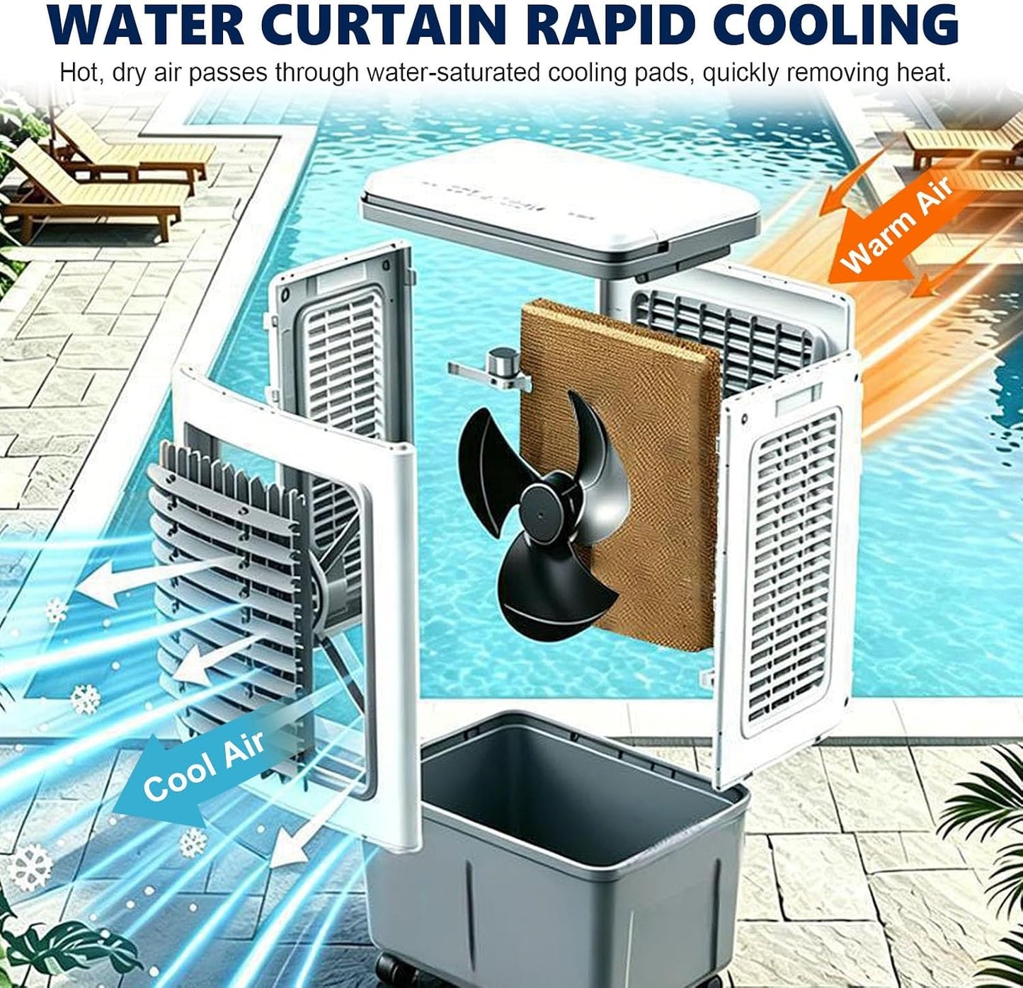 GENERIC 3 En 1 Ventilateur De Refroidissement à Air évaporatif Portable Avec Télécommande, Humidificateur De Brive De Réservoir De 20L Pour Le Bureau De Chambre, Unité De Refroidissement Silencieuse Avec Paqu