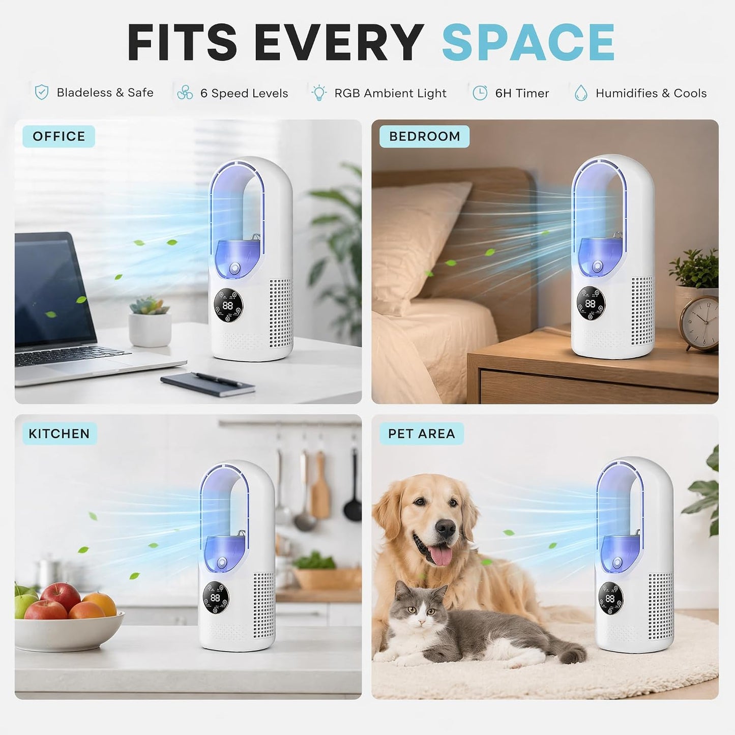 GENERIC Ventilateur De Refroidissement Portable Alimenté Par USB Avec 6 Vitesses De Vent, Fonction D'humidification De 6 Heures Et 3 Secondes Pour Chambre à Coucher, Bureau – Choix