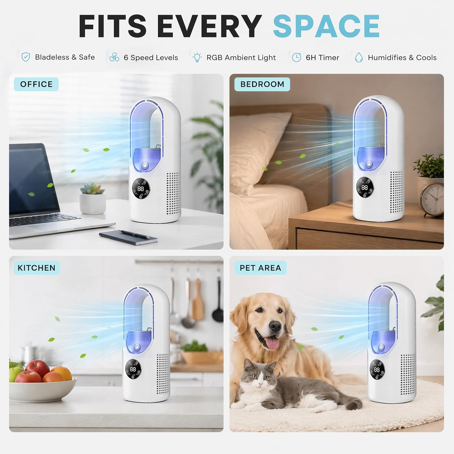 GENERIC Ventilateur De Refroidissement Portable Alimenté Par USB Avec 6 Vitesses De Vent, Fonction D'humidification De 6 Heures Et 3 Secondes Pour Chambre à Coucher, Bureau – Choix