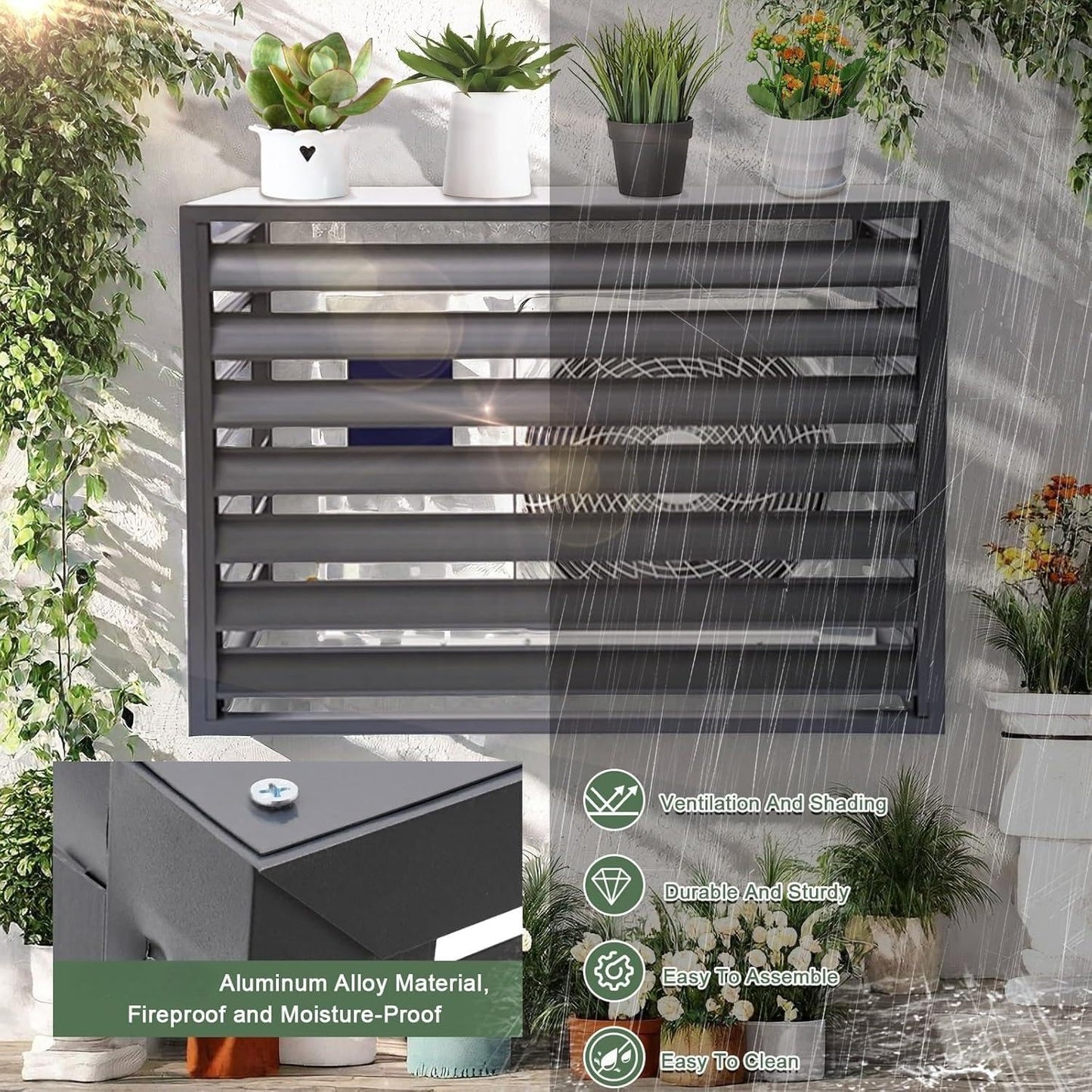 GENERIC Housse De Protection En Aluminium Pour Climatiseur D'extérieur – Écran De Clôture AC Résistant Aux Intempéries Et Bouclier De Protection Contre Le Condensateur – Assemblage Et Conception Faciles Pour