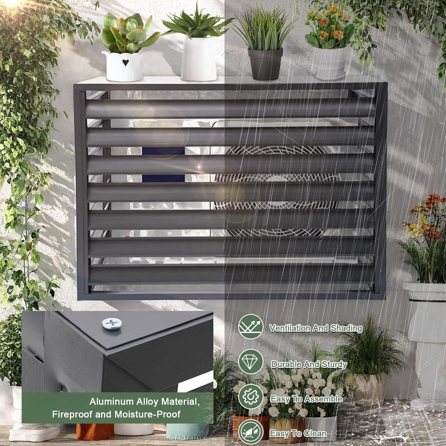 GENERIC Housse De Protection En Aluminium Pour Climatiseur D'extérieur – Écran De Clôture AC Résistant Aux Intempéries Et Bouclier De Protection Contre Le Condensateur – Assemblage Et Conception Faciles Pour
