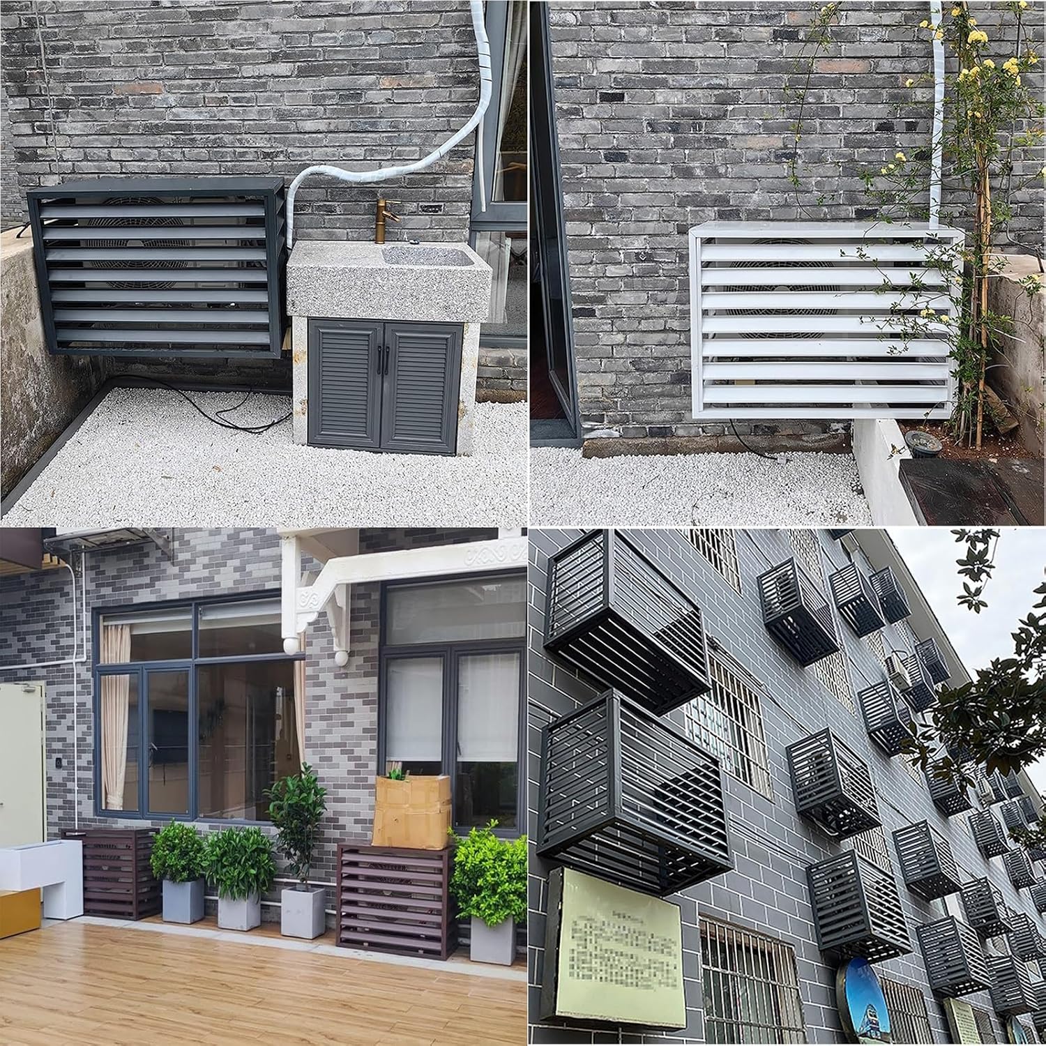 GENERIC Housse De Protection En Aluminium Pour Climatiseur Extérieur - Protection Contre Les Regards Indiscrets Pour Poubelle - Résistante Aux Intempéries - Convient Aux Unités Standard - Couleur Grise